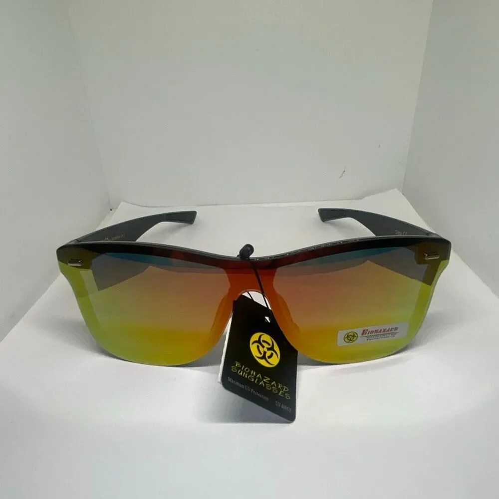 Biohazard Shield Sunglasses UV400 Mirrored Lens Wraparound Unisex